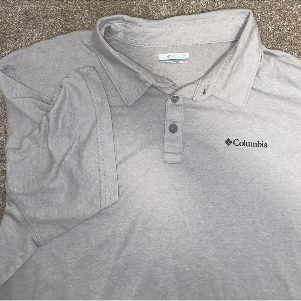 Columbia Shirt Mens XXL Solid Gray Printed Button Up Short Sleeve Polo Omni Wick